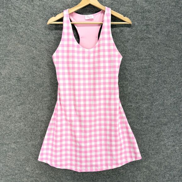 Pink Lily Dresses & Skirts - Pink Lily Activewear Dress Women 16 Pink Plaid Build In Shorts Sheath Midi Lined